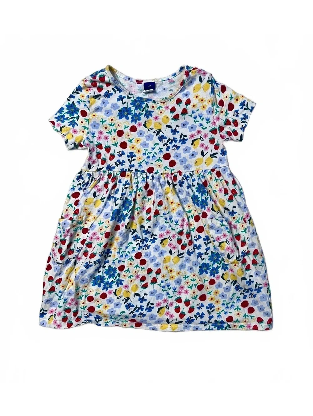 Old Navy Toddler Girl Floral Strawberry Pocket Dress Summer Cottagecore Size 4T